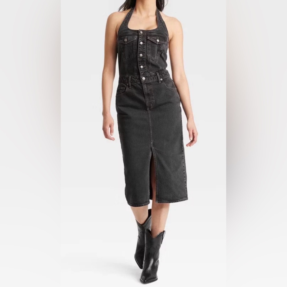 Universal Thread Women's Midi Halter Denim Dress